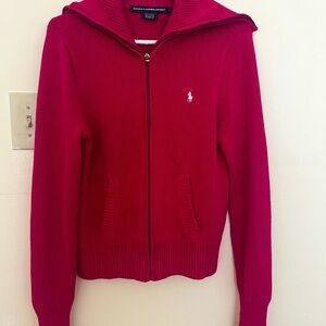 Y2K Ralph Lauren  Sport Full Zip Knit Hot Pink Sweater With A High Neck